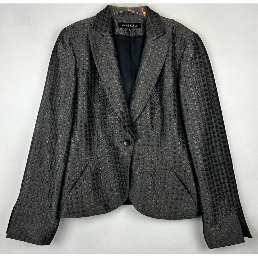 Anne Klein Blazer Jacket Womens 10 Grey One Button Professional Career Business